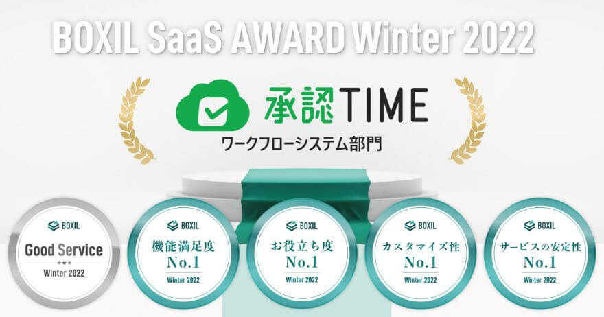 承認TIMEが「BOXIL SaaS AWARD Winter 2022」にてワークフローシステム部門の「Good Service」などを獲得