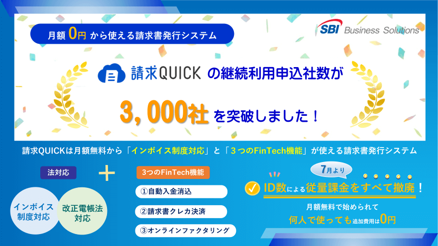 請求QUICKの継続利用申込社数が3,000社を突破しました！