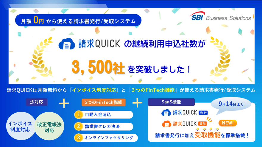 請求QUICKの継続利用申込社数が3,500社を突破しました!