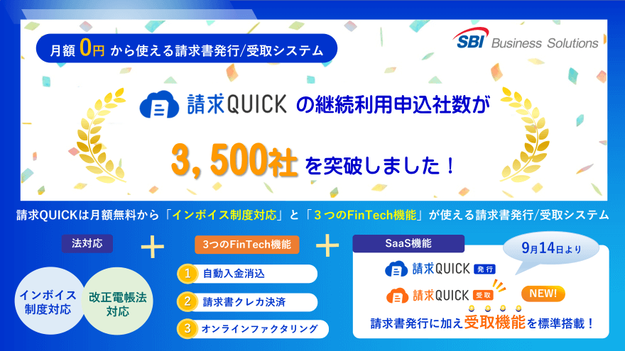 請求QUICKの継続利用申込社数が3,500社を突破しました！