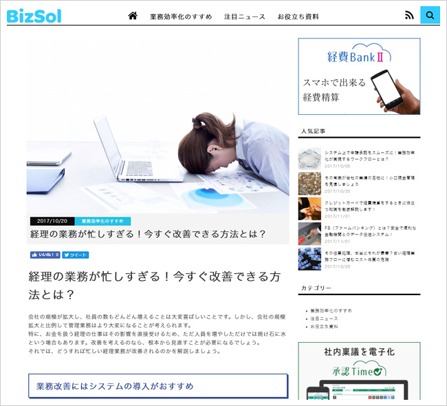 オウンドメディアサイト『BizSol』イメージ①オウンドメディアサイト『BizSol』イメージ2